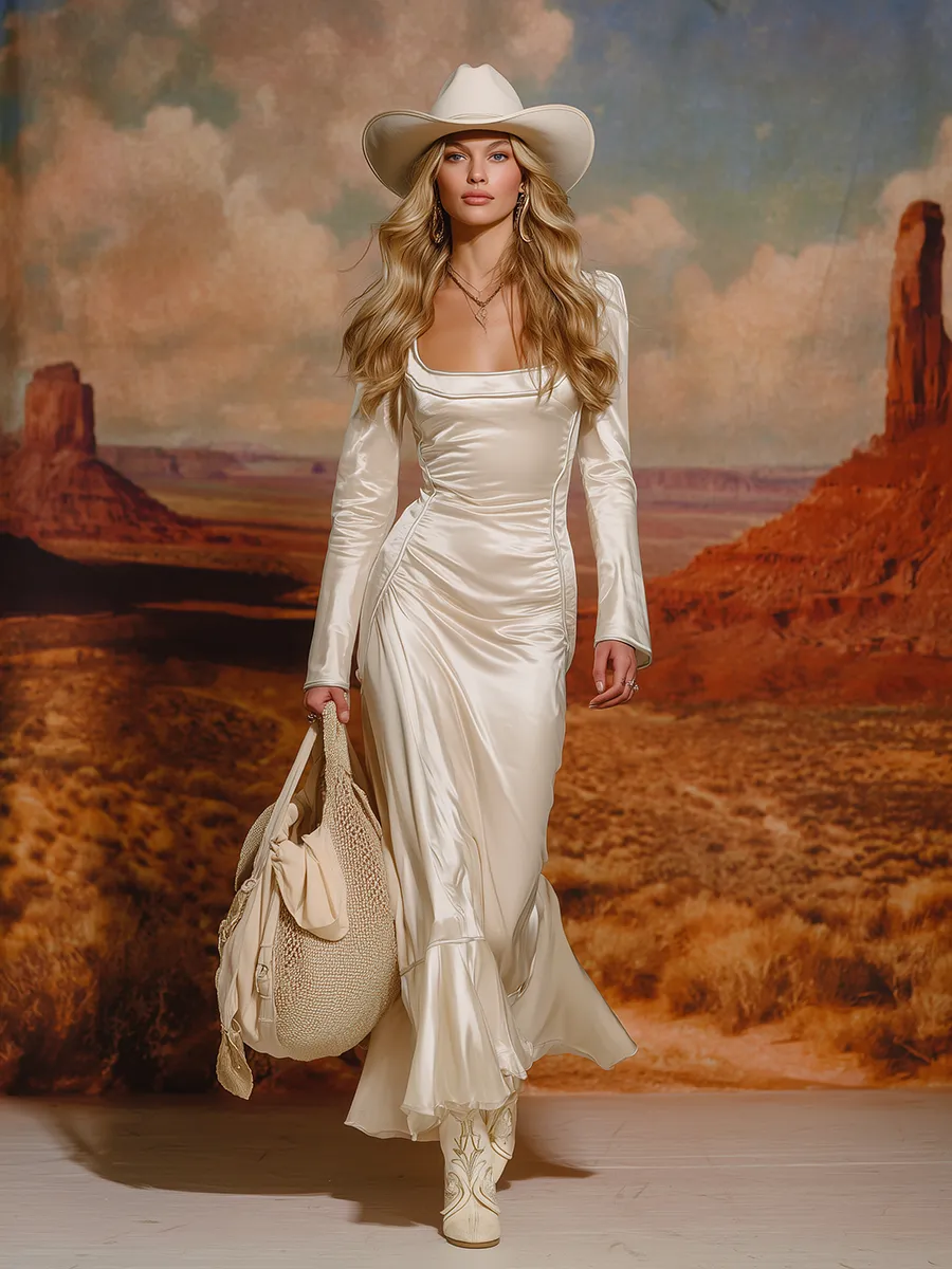 Romantic Western Wedding Satin Maxi Dress sold by Oyrosy product image thumbnail 2