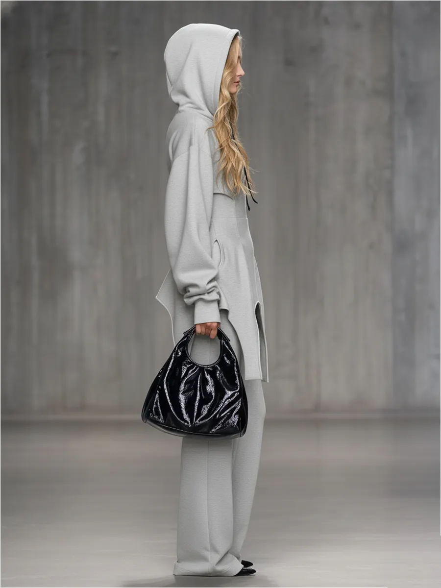 Trendy Sporty Grey Irregular Hem Hooded Sweatshirt And Pants Set sold by Oyrosy product image thumbnail 2