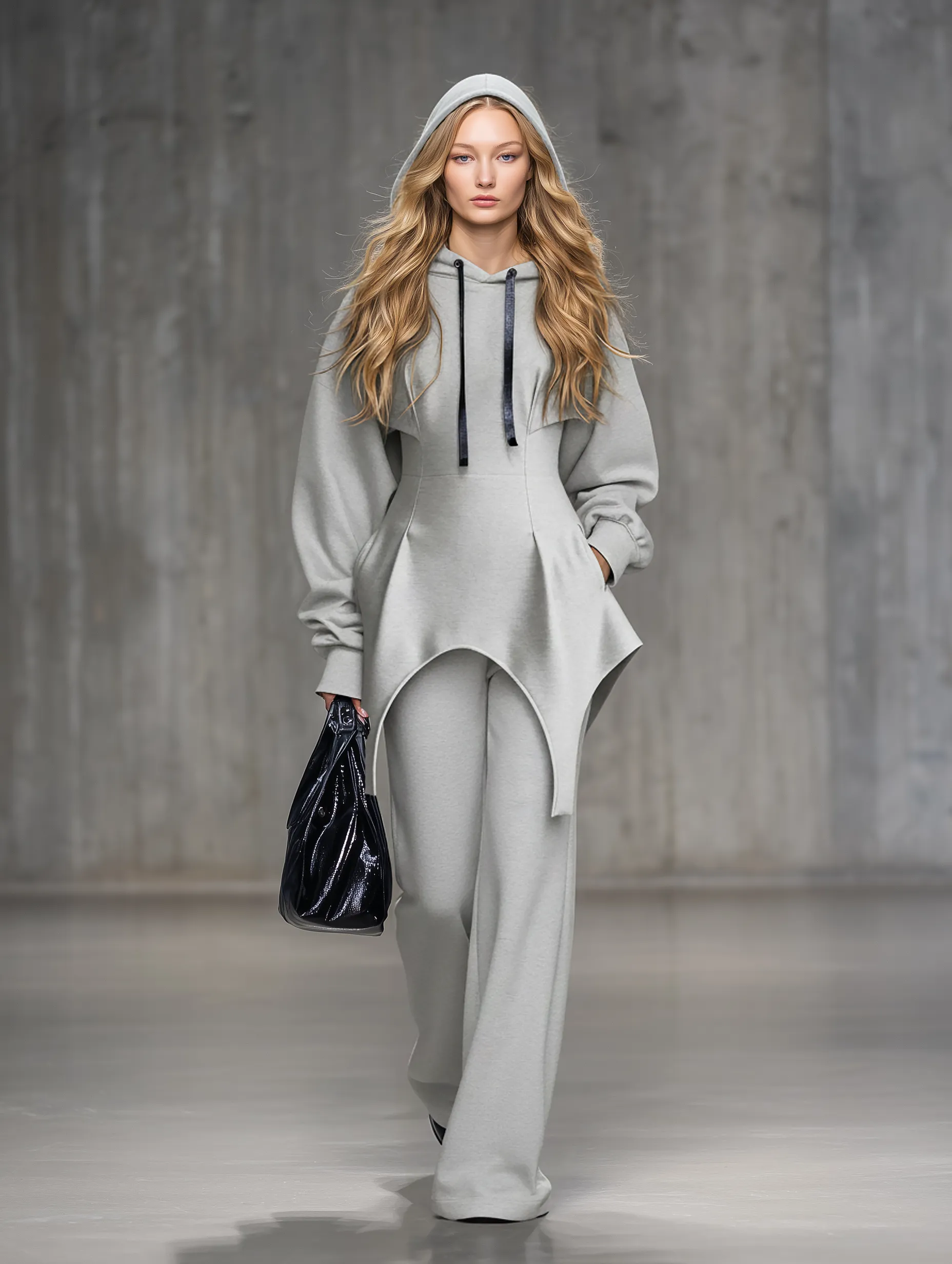 Trendy Sporty Grey Irregular Hem Hooded Sweatshirt And Pants Set sold by Oyrosy product image thumbnail 3