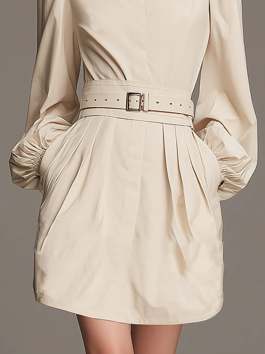 Stylish And Casual Beige Cotton Blend Mini Dress sold by Oyrosy product image thumbnail 4