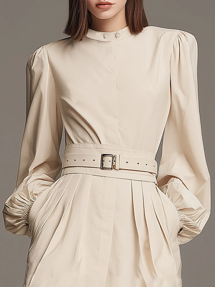 Stylish And Casual Beige Cotton Blend Mini Dress sold by Oyrosy product image thumbnail 3