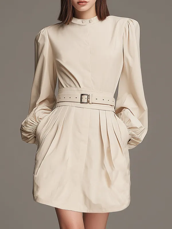 Stylish And Casual Beige Cotton Blend Mini Dress sold by Oyrosy