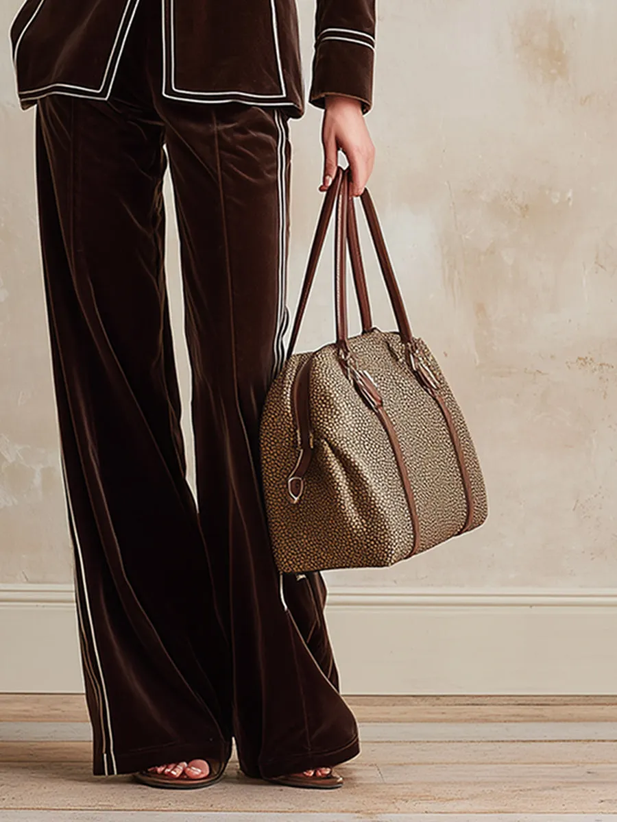 Classic Urban-style Brown Velvet Blazer With Wide-leg Trousers Suit sold by Oyrosy product image thumbnail 4