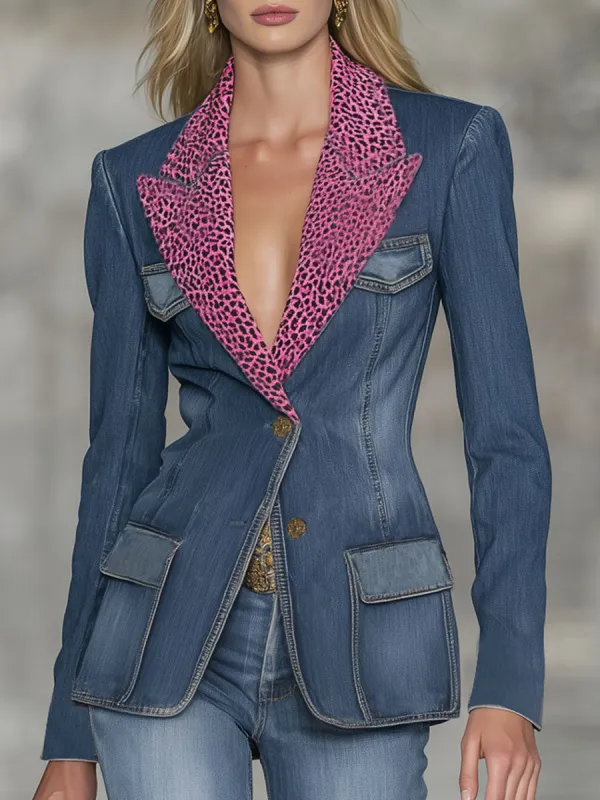 Retro Leopard Print Lapel Single-breasted Blazer sold by Oyrosy