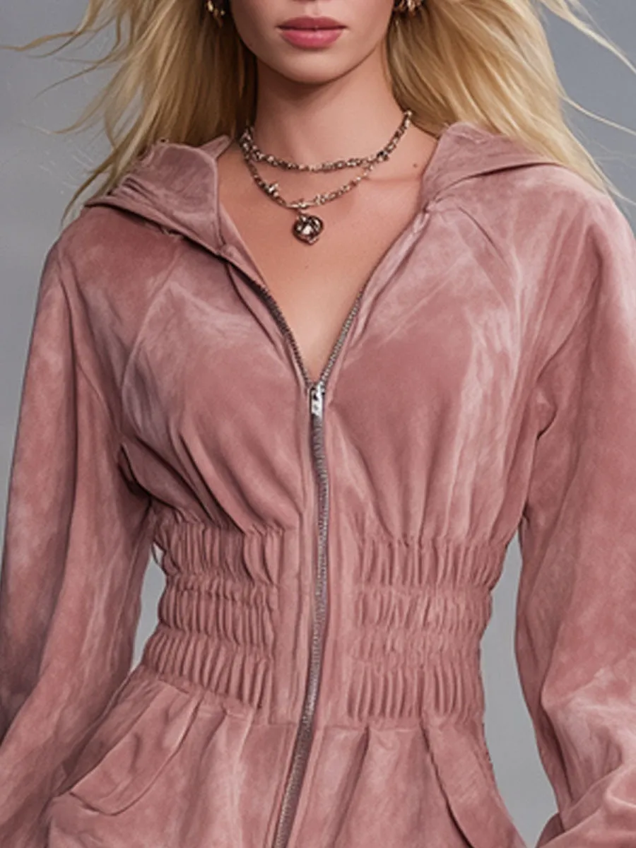 Western-style Hooded Zip-up Ruffled Leopard Print Faux Suede Mini Dress sold by Oyrosy product image thumbnail 2