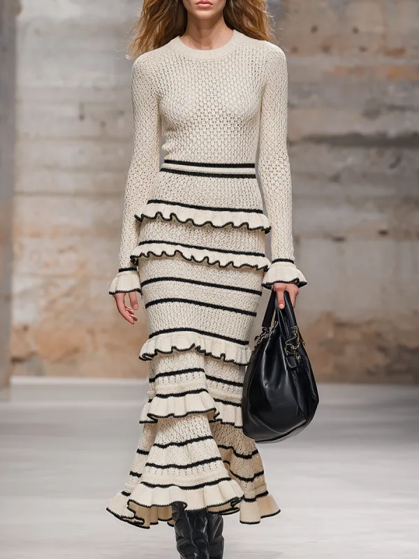 Elegant And Stylish Ruffles Off-white Knit Maxi Dress sold by Oyrosy