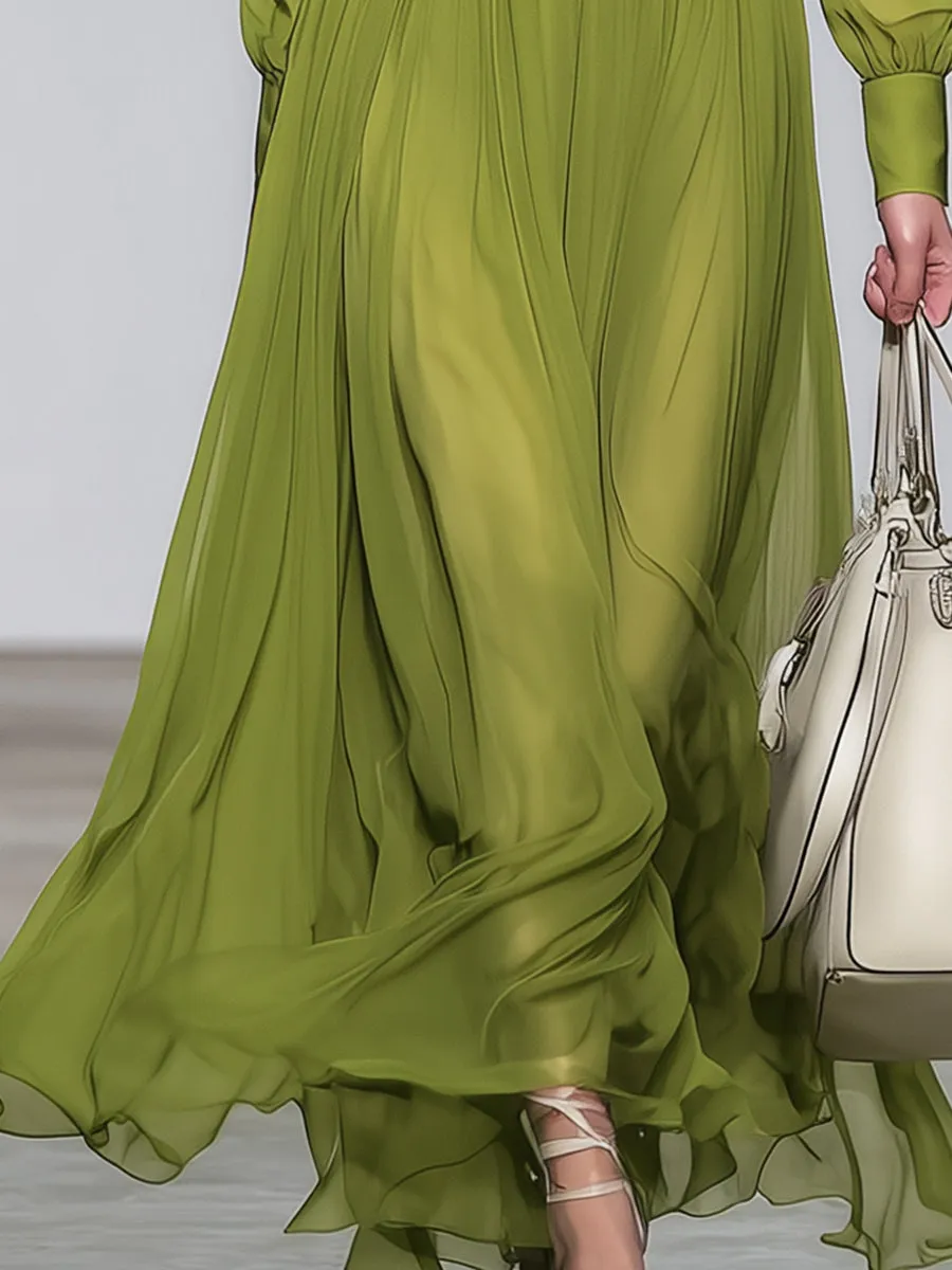 Elegant Green Thick Chiffon Maxi Dress sold by Oyrosy product image thumbnail 4