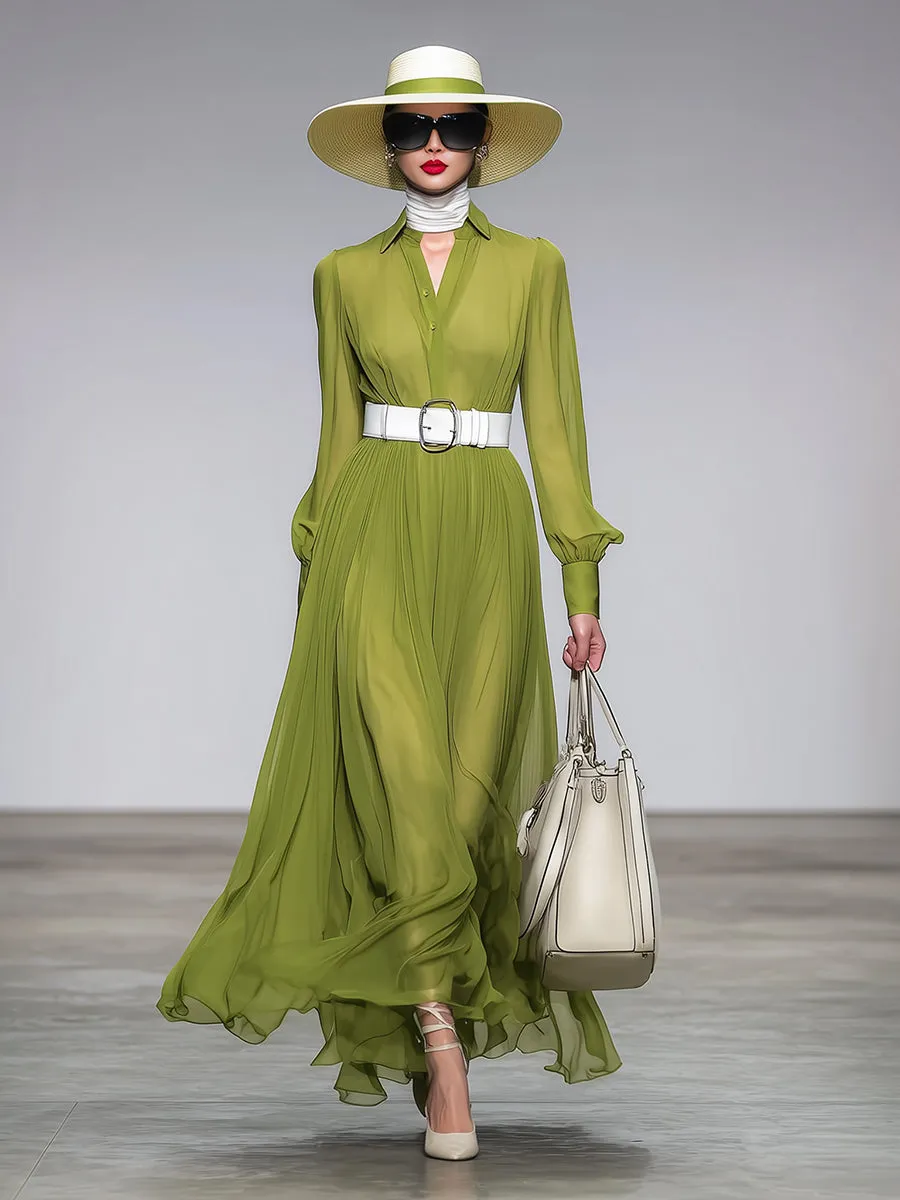 Elegant Green Thick Chiffon Maxi Dress sold by Oyrosy product image thumbnail 2