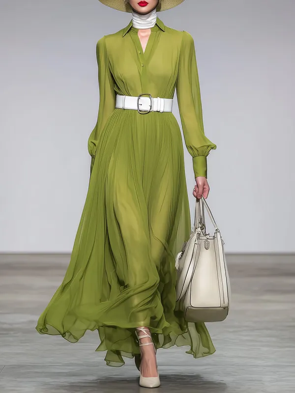 Elegant Green Thick Chiffon Maxi Dress sold by Oyrosy