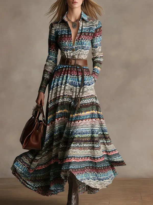 Retro Ethnic Style Multicolored Front Button Maxi Dress sold by Oyrosy
