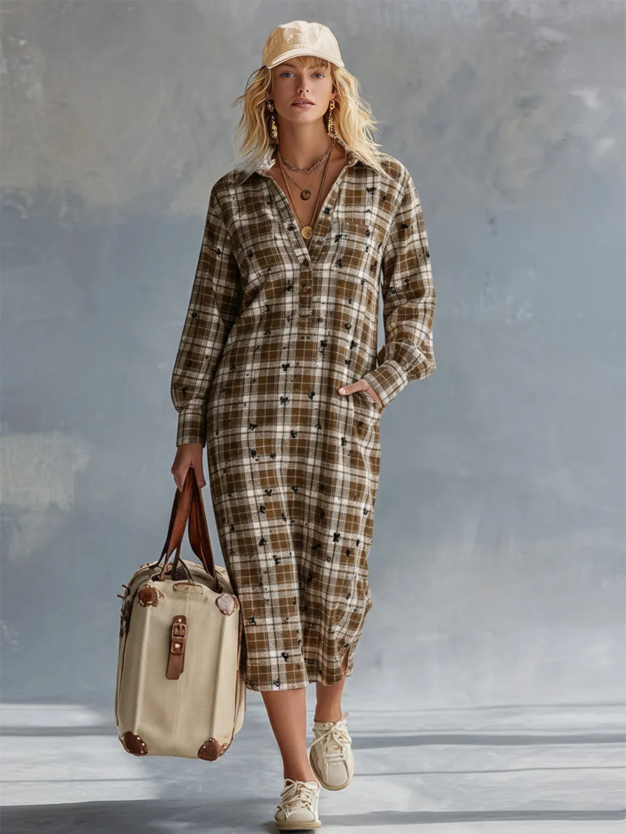 Stylish And Casual Brown Plaid Midi Dress sold by Oyrosy product image thumbnail 2
