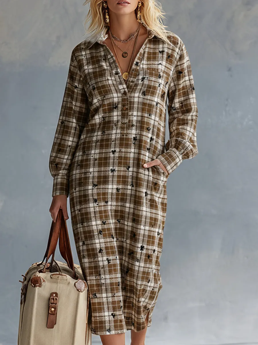 Stylish And Casual Brown Plaid Midi Dress sold by Oyrosy