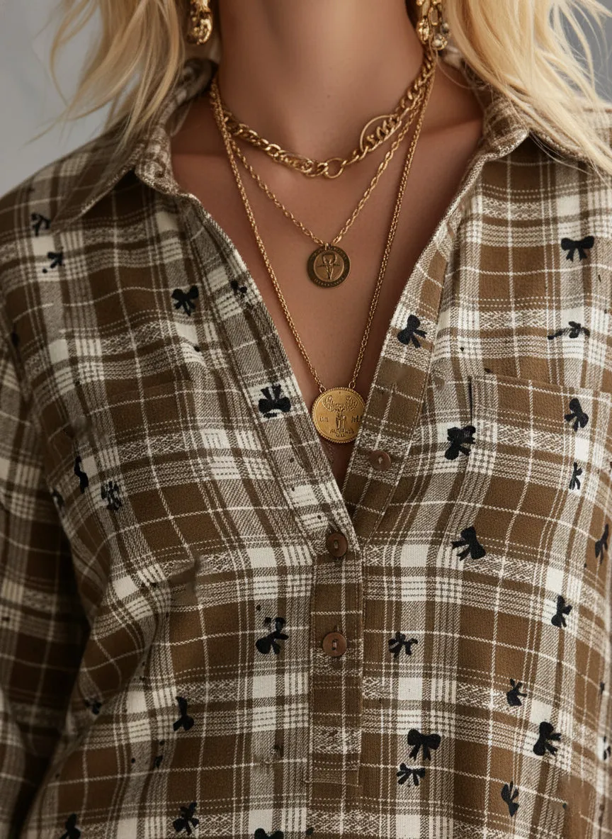 Stylish And Casual Brown Plaid Midi Dress sold by Oyrosy product image thumbnail 4