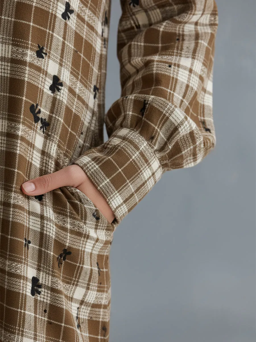 Stylish And Casual Brown Plaid Midi Dress sold by Oyrosy product image thumbnail 3