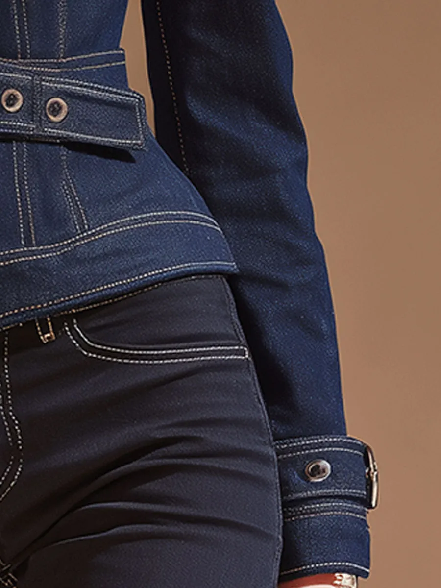 Stylish Retro Zip-up Blue Denim Jacket sold by Oyrosy product image thumbnail 4