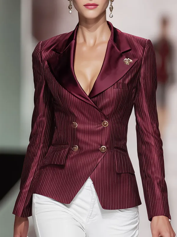 Vintage Burgundy Satin Double-breasted Blazer sold by Oyrosy