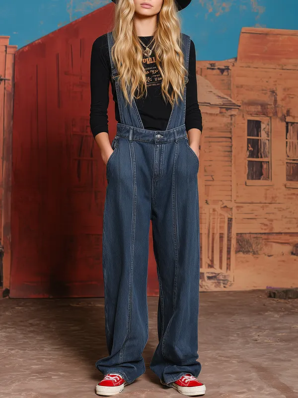 Loose-fitting Casual Wide-leg Denim Overalls sold by Oyrosy
