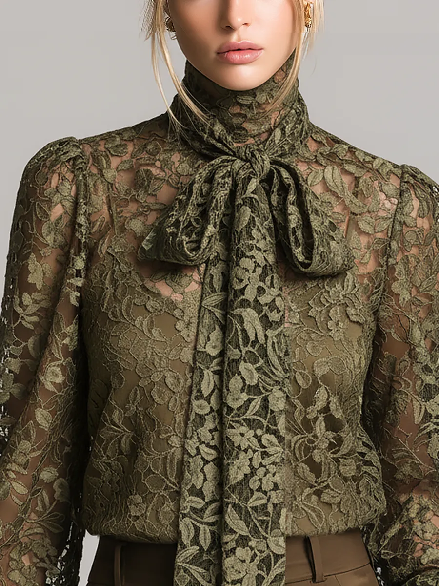 Retro Elegant Stand-up Collar Lace Shirt sold by Oyrosy product image thumbnail 3