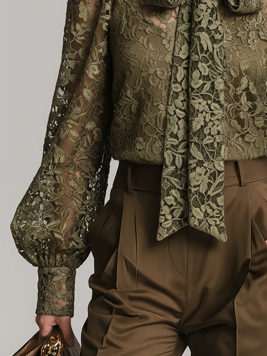 Retro Elegant Stand-up Collar Lace Shirt sold by Oyrosy product image thumbnail 4