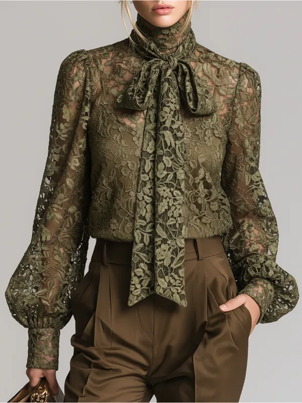 Retro Elegant Stand-up Collar Lace Shirt sold by Oyrosy