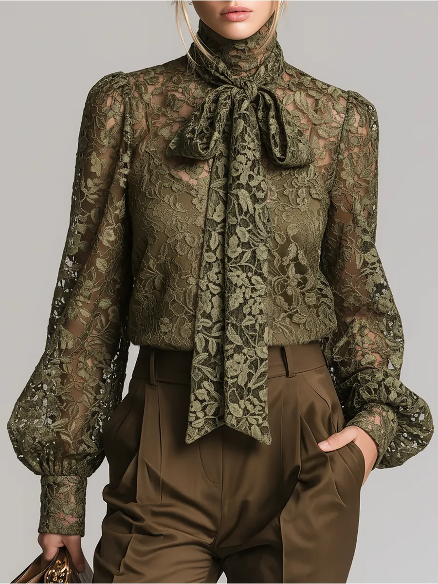 Retro Elegant Stand-up Collar Lace Shirt sold by Oyrosy