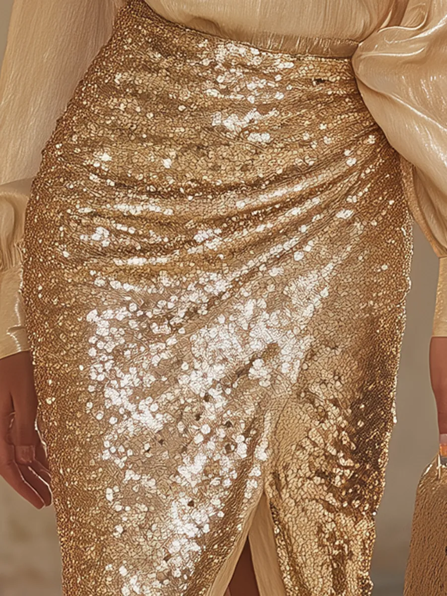 High-end And Fashionable Sequined Slit Skirt sold by Oyrosy product image thumbnail 3
