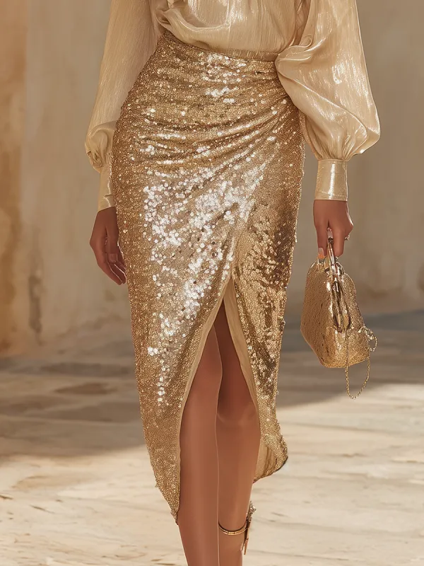 High-end And Fashionable Sequined Slit Skirt sold by Oyrosy