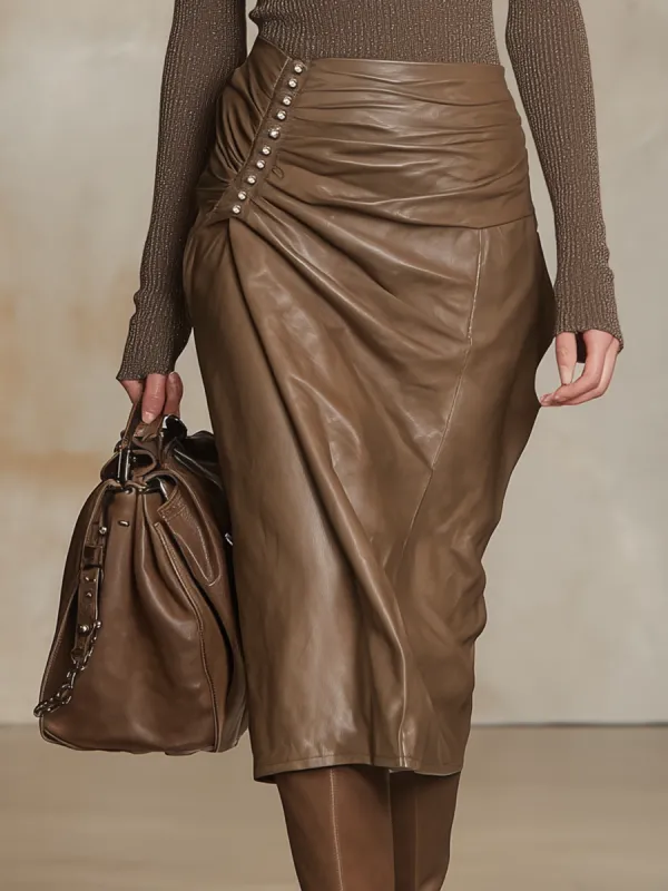 Luxury Fashion Pleated Faux Leather Skirt sold by Oyrosy