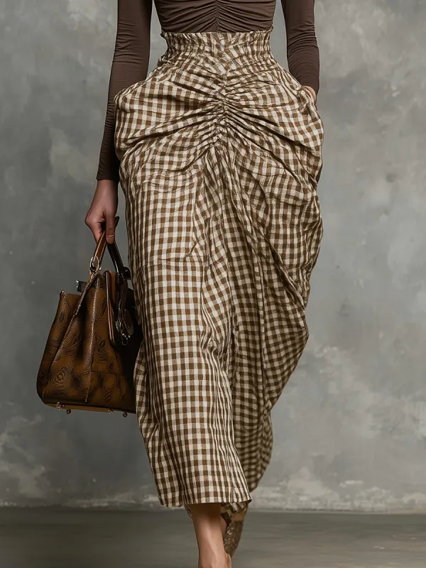 Retro Loose Plaid Midi Skirt sold by Oyrosy