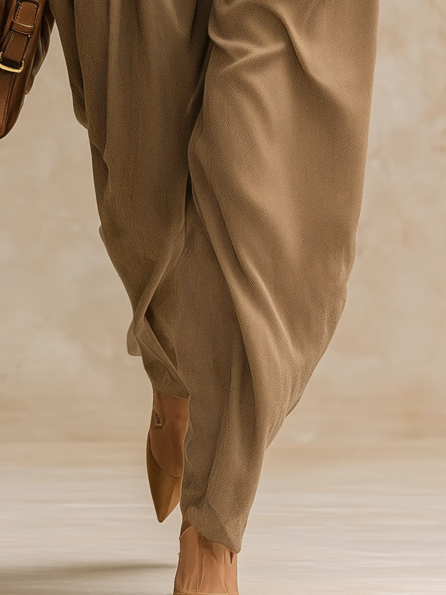 Stylish Loose-fitting Khaki Cotton Carrot Pants sold by Oyrosy product image thumbnail 4