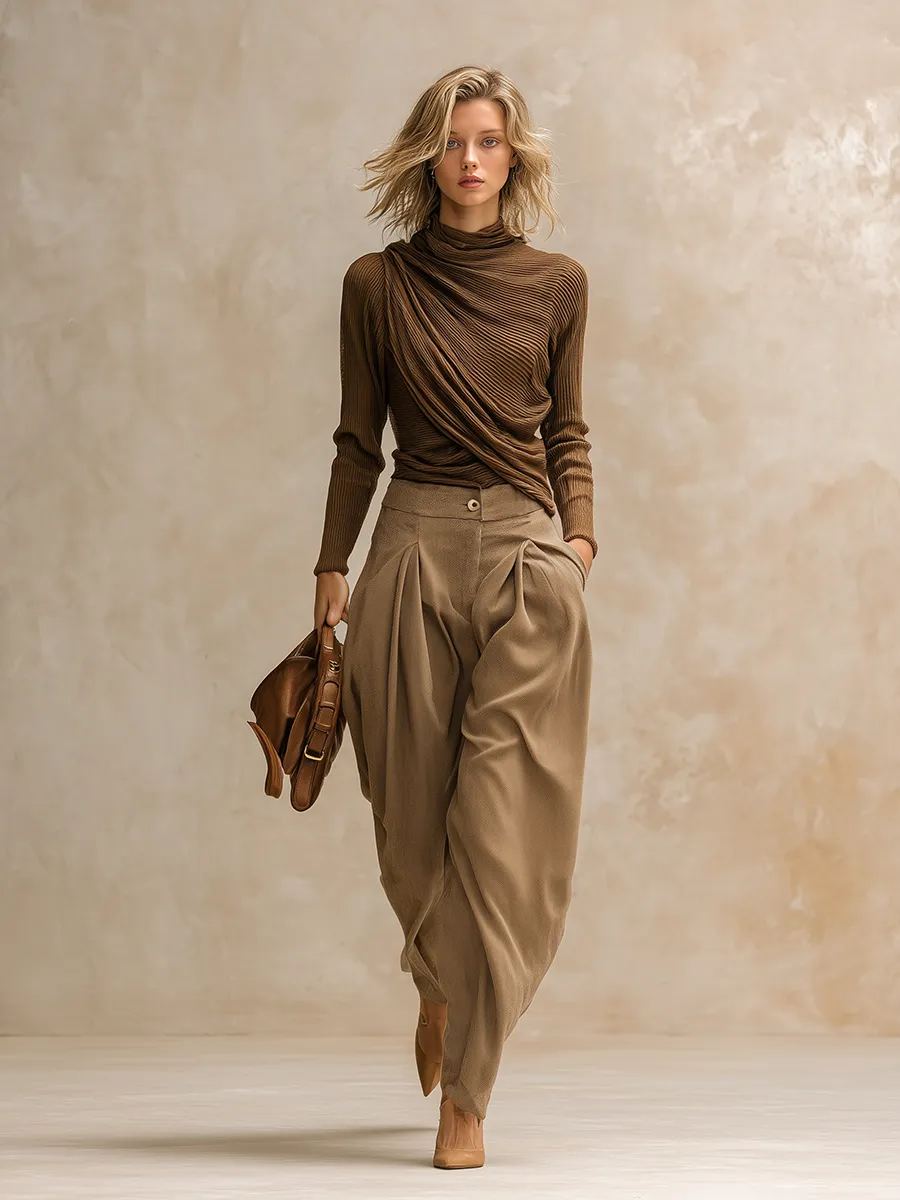 Stylish Loose-fitting Khaki Cotton Carrot Pants sold by Oyrosy product image thumbnail 2