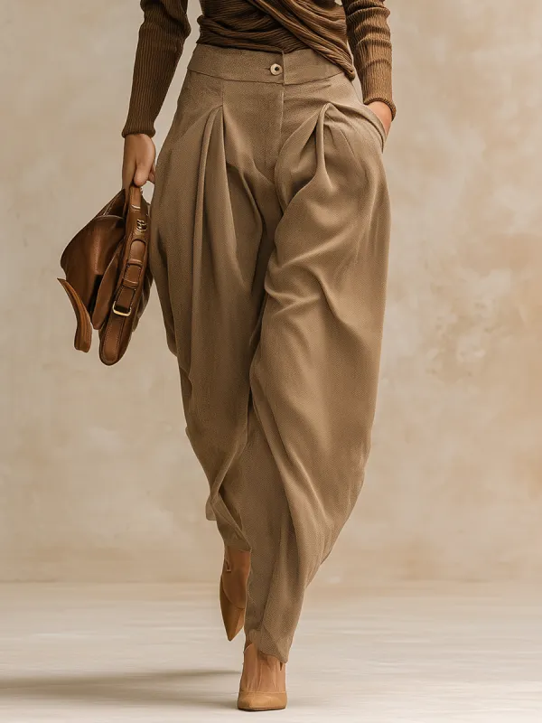 Stylish Loose-fitting Khaki Cotton Carrot Pants sold by Oyrosy