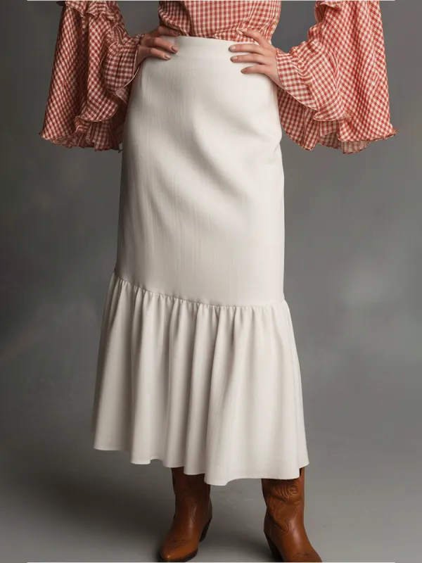 Elegant Solid Color Ruffled Midi Skirt sold by Oyrosy