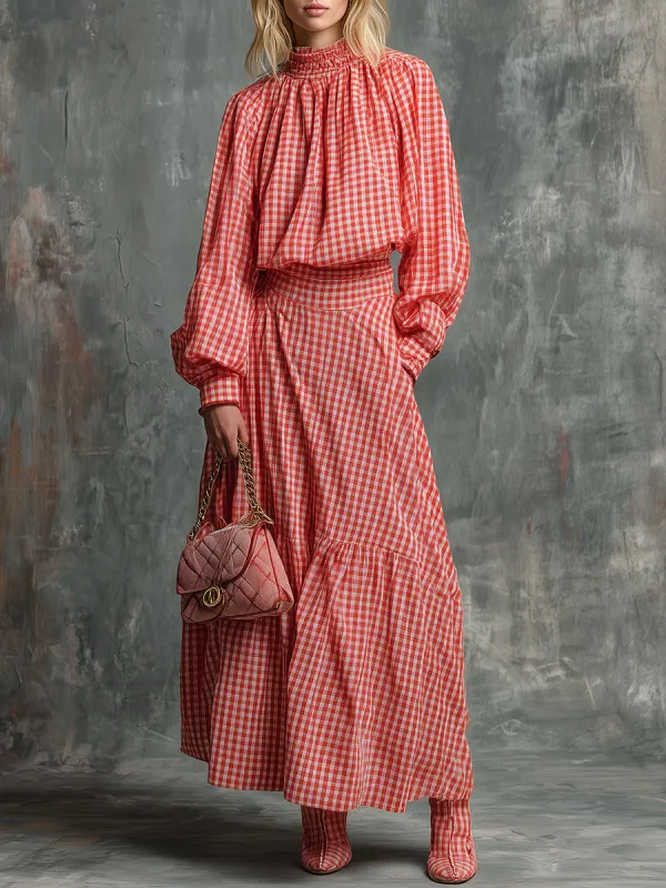 Retro Elegant Plaid Shirt And Skirt Set sold by Oyrosy