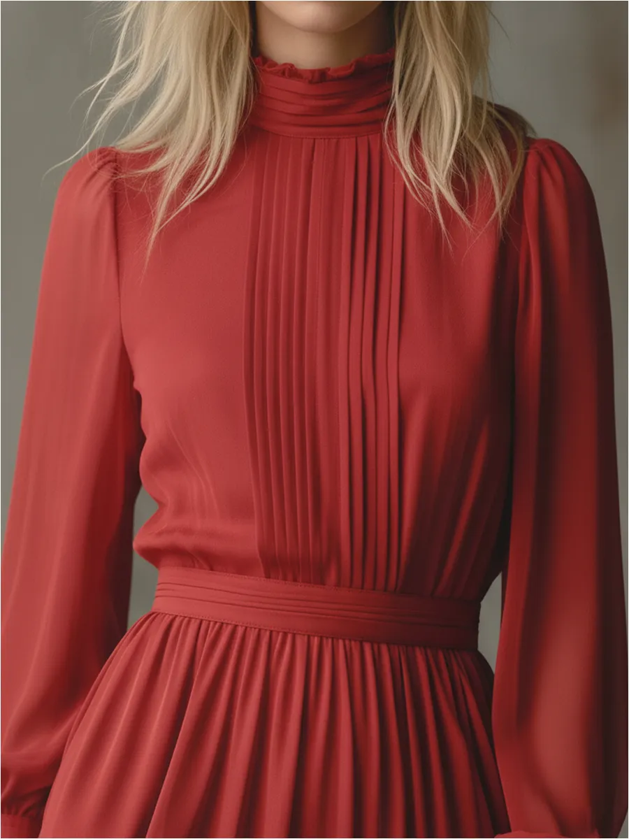 Elegant Stand Collar Long Sleeve Chiffon Maxi Dress sold by Oyrosy product image thumbnail 3