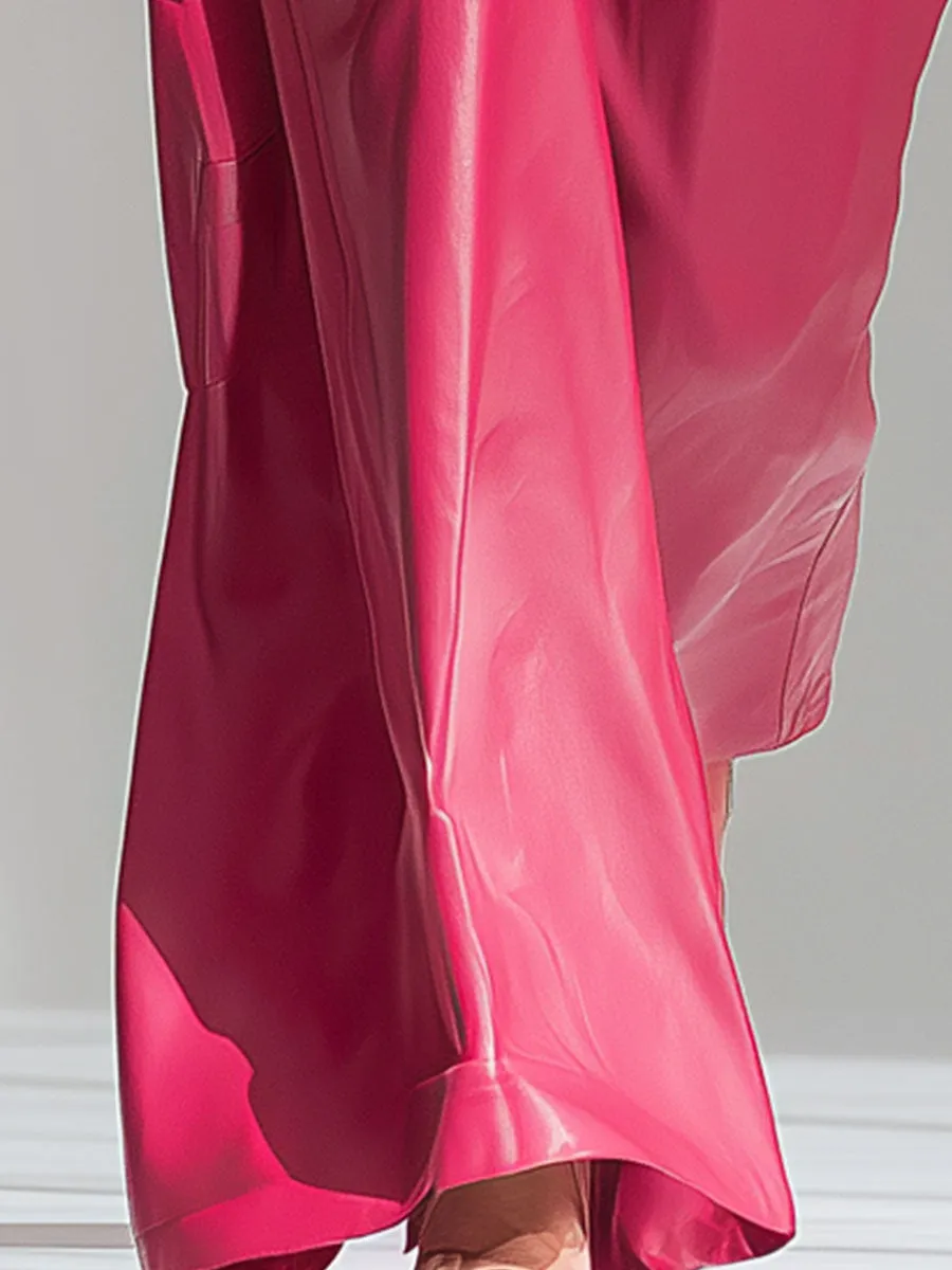 Stylish Loose-fitting Pink Faux Leather Pants sold by Oyrosy product image thumbnail 4