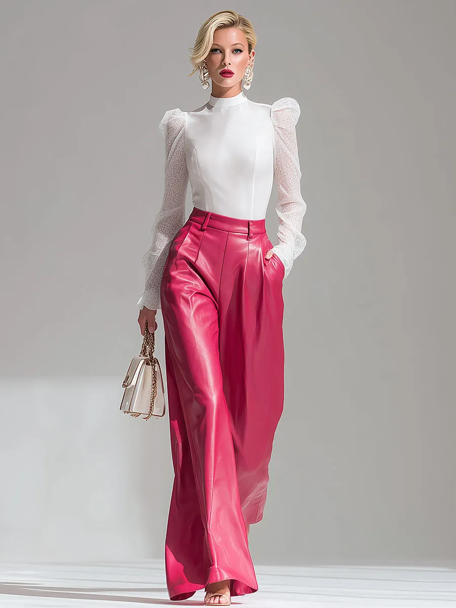 Stylish Loose-fitting Pink Faux Leather Pants sold by Oyrosy product image thumbnail 2