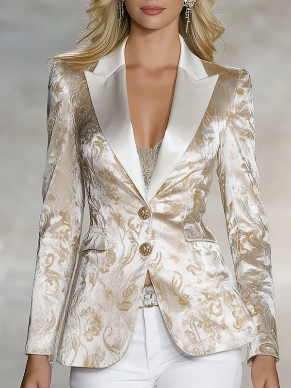 Stylish And Elegant Gold-printed White Velvet Blazer sold by Oyrosy