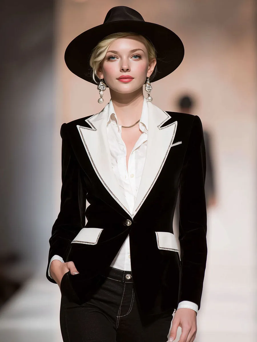 Stylish Black And White Contrasting Velvet Blazer sold by Oyrosy product image thumbnail 2