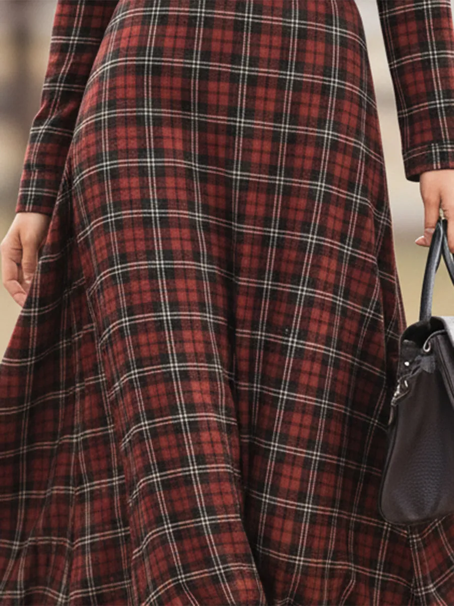 Western Red And Green Plaid Pure Cotton Maxi Dress sold by Oyrosy product image thumbnail 3