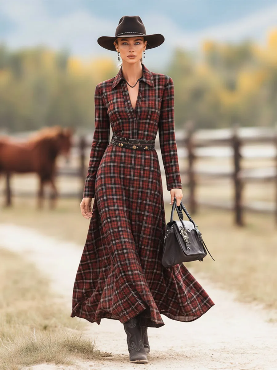 Western Red And Green Plaid Pure Cotton Maxi Dress sold by Oyrosy product image thumbnail 2