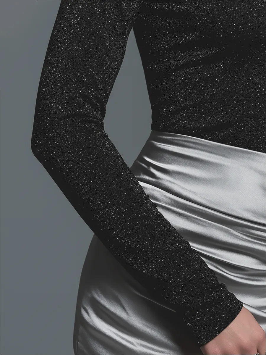 Elegant Rhinestone Trim Crew Neck Long Sleeve T-Shirt sold by Oyrosy product image thumbnail 5