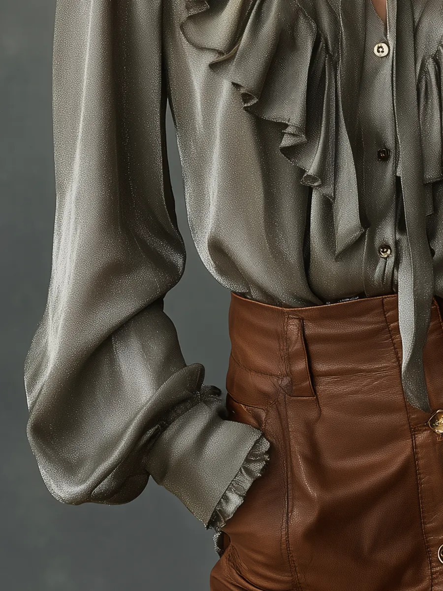 Elegant High-quality Ruffled Satin Shirt sold by Oyrosy product image thumbnail 4