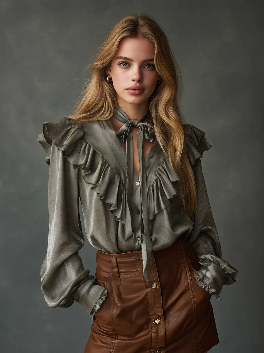 Elegant High-quality Ruffled Satin Shirt sold by Oyrosy product image thumbnail 2