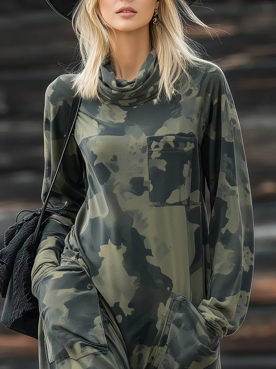 Casual Western Camouflage Print Layered Neckline Maxi Dress sold by Oyrosy product image thumbnail 3