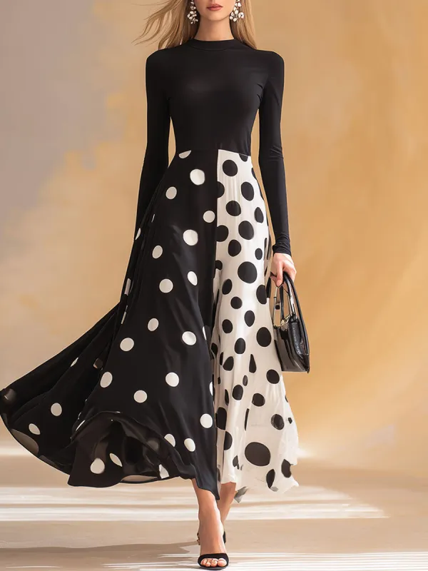 Stylish Retro Black And White Polka Dot Maxi Dress sold by Oyrosy