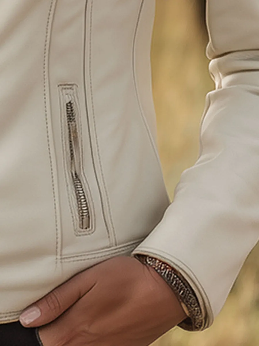 Retro Western Style Zippered White Faux Leather Jacket sold by Oyrosy product image thumbnail 4