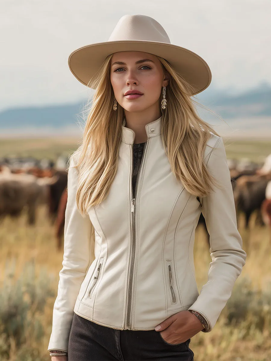 Retro Western Style Zippered White Faux Leather Jacket sold by Oyrosy product image thumbnail 2