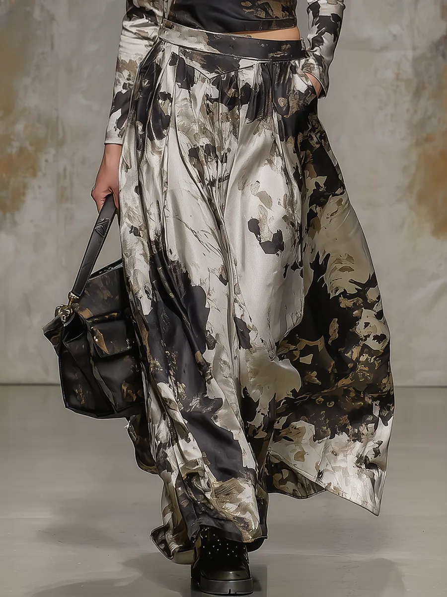 Stylish Splatter Print Square Neck Top And Skirt Set sold by Oyrosy product image thumbnail 4