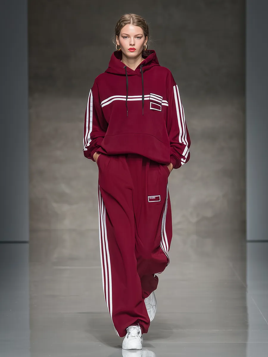 Sporty Retro Striped Hoodie And Wide-leg Pants Set sold by Oyrosy product image thumbnail 2